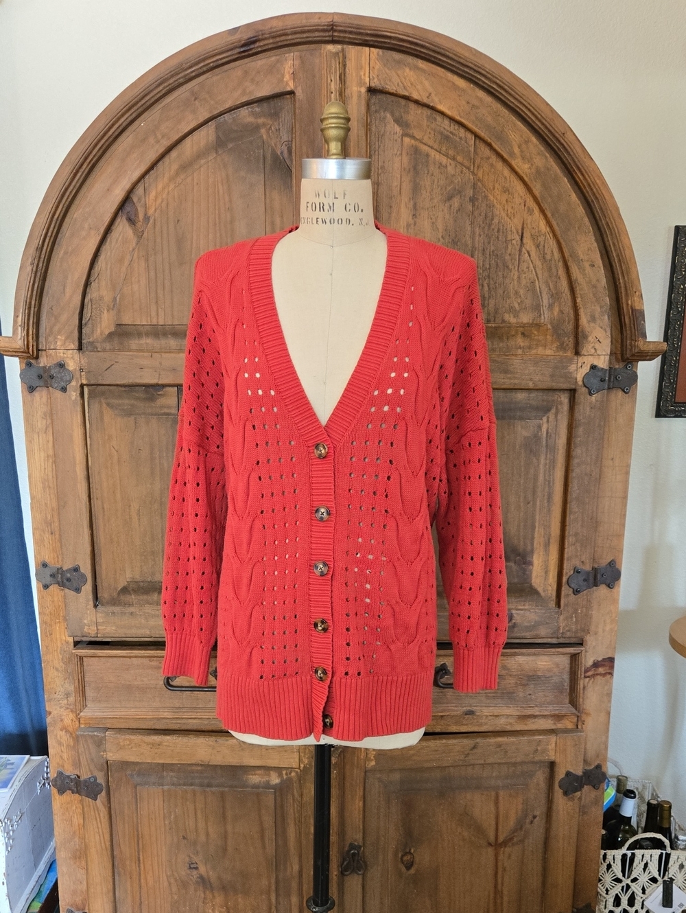 torrid Red Openwork Cable Knit Button-Up Cardigan
